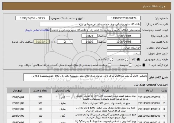 استعلام وایتکس 200 گ-پودر موج200-تیرک 100-صابون مایع 1000لیتر -شیشه پاک کن 500-خوشبوکننده 5کارتن