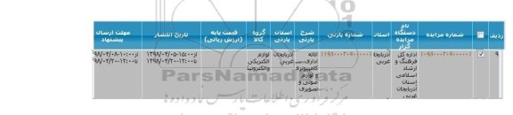 مزایده، مزایده اثاثه اداری، کامپیوتری و لوازم صوتی و تصویری