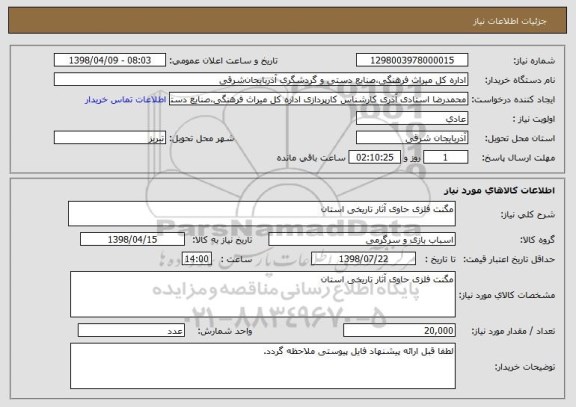استعلام مگنت فلزی حاوی آثار تاریخی استان 