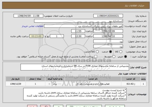 استعلام پشتیبانی از سامانه ماشینهای مجازی PVM در سال 98 استانداری و فرمانداریهای استان