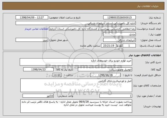 استعلام خرید لوازم خودرو برای خودروهای اداره