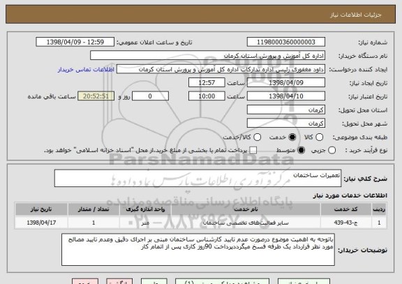 استعلام تعمیرات ساختمان