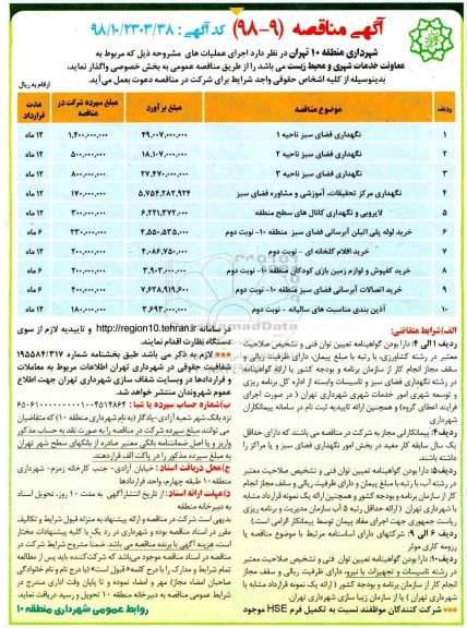 آگهی مناقصه عمومی , مناقصه نگهداری فضای سبز 
