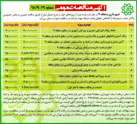 مناقصه , مناقصه حذف زوائد فیزیکی و...
