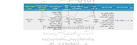 مناقصه ، مناقصه عمومی یک مرحله ای انجام خدمات، پشتیبانی، تعمیرات، نگهداری...