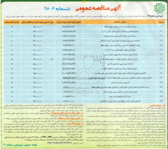 آگهی مناقصه عمومی , مناقصه مرمت و نگهداری گاردریل های سطح منطقه... 