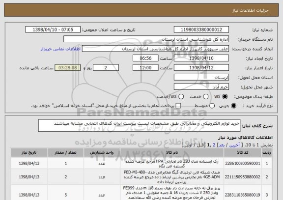 استعلام خرید لوازم الکترونیکی و مخابراتی طبق مشخصات لیست پیوست ایران کدهای انتخابی مشابه میباشند