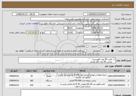 استعلام لامپ 36 وات فلورسنت
ترانس 36 وات افرا ترانس
چراغ تونلی محافظ دار 