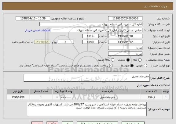 استعلام حفر چاه عمیق