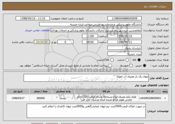 استعلام لیوان یک بار مصرف آب خوری