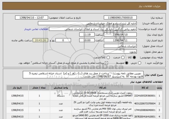 استعلام   دوربین مطابق نامه پیوست -  پرداخت از محل بند های (ب) ، (هـ ) و (م)  اسناد خزانه اسلامی تبصره 5 قانون بودجه 97  به سررسید 1398/06/27 می باشد.- 