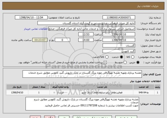 استعلام نقشه برداری وتهیه نقشه توپوگرافی موزه بزرگ گلستان در پارک داریوش گنبد کاووس مطابق شرح خدمات 