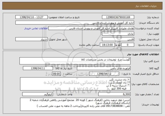 استعلام گوشت مرغ  توضیحات در بخش مشخصات کالا