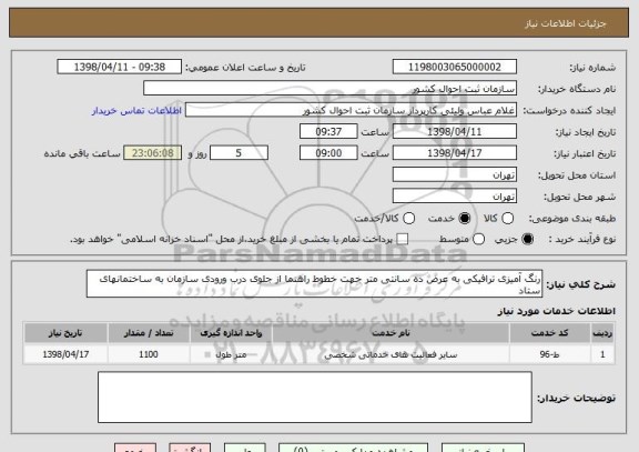 استعلام رنگ آمیزی ترافیکی به عرض ده سانتی متر جهت خطوط راهنما از جلوی درب ورودی سازمان به ساختمانهای ستاد