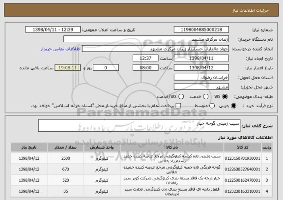استعلام سیب زمینی گوجه خیار