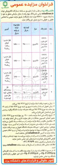 مزایده مزایده واگذاری ششدانگ چهار واحد از منازل سازمانی