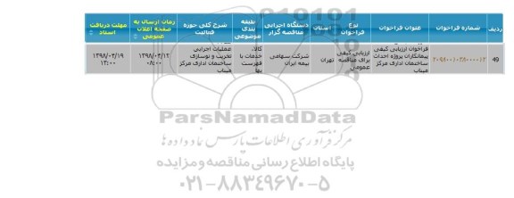 مناقصه, فراخوان ارزیابی کیفی پیمانکاران پروژه احداث ساختمان اداری مرکز میناب