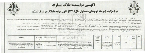  مزایده  مزایده فروش املاک در شرف تملیک مرحله دوم 