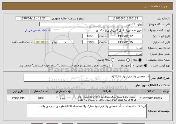 استعلام آب معدنی واتا نیم لیتری مارک واتا 