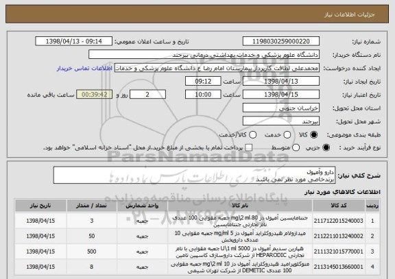 استعلام دارو وآمپول 
برندخاصی مورد نظر نمی باشد 
