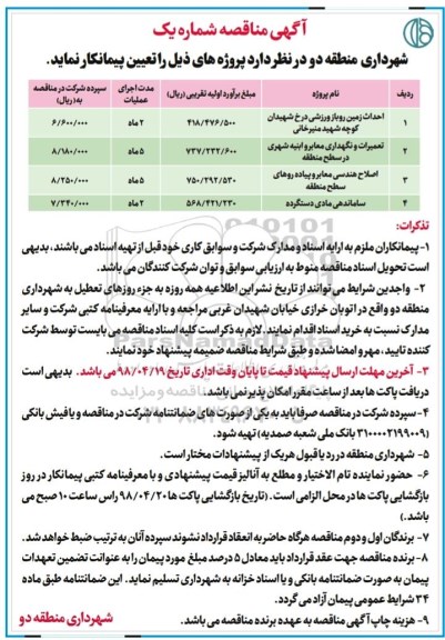 مناقصه , مناقصه احداث زمین روباز ورزشی ...