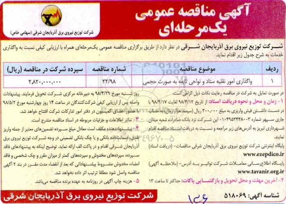 فراخوان مناقصه , مناقصه واگذاری امور نقلیه ستاد و نواحی تابعه