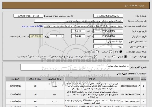 استعلام درخواست مواد غذایی