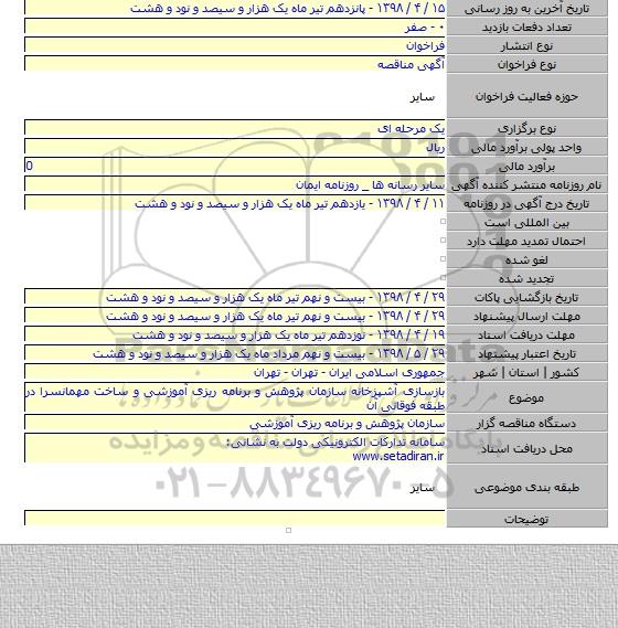 بازسازی آشپزخانه سازمان پژوهش و برنامه ریزی آموزشی و ساخت مهمانسرا در طبقه فوقانی آن