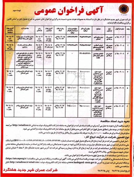 فراخوان, فراخوان  برون سپاری امور خدماتی و...نوبت سوم 
