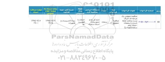 مناقصه  اجرای پست پدمانتد محله 
