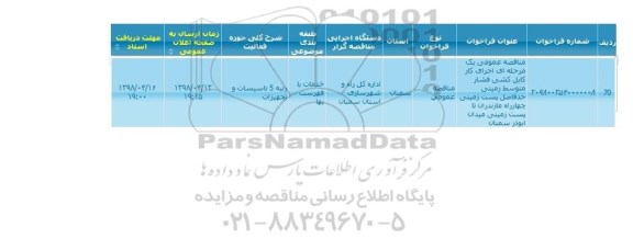 مناقصه اجرای کار کابل کشی