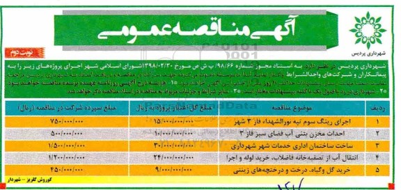 مناقصه، مناقصه اجرای رینگ سوم و...نوبت دوم 