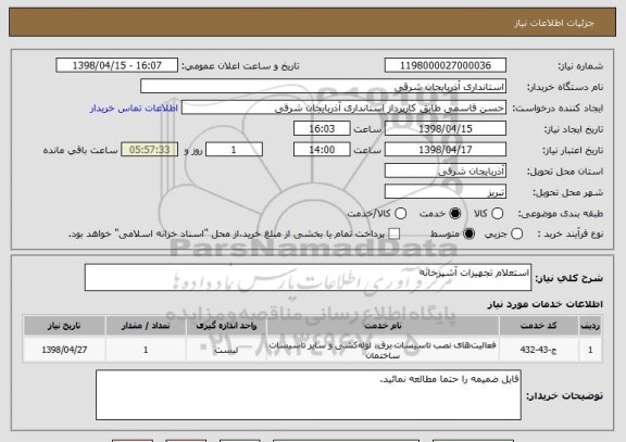 استعلام استعلام تجهیزات آشپزخانه