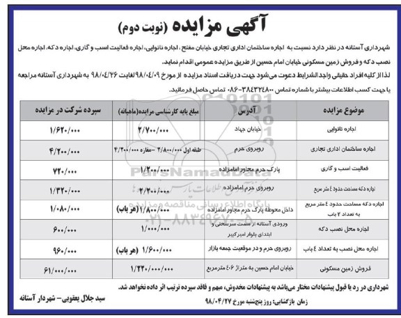 مزایده, مزایده اجاره ساختمان اداری تجاری... - نوبت دوم 