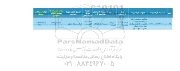 فراخوان اجرای عملیات جدولگذاری و اصلاحات ترافیکی معابر سطح شهر 