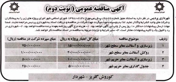 مناقصه عمومی, مناقصه زیرسازی و آسفالت معابر سطح شهر ...  نوبت دوم