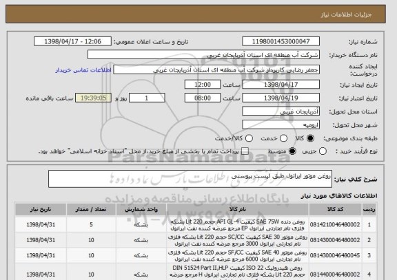 استعلام روغن موتور ایرانول طبق لیست پیوستی