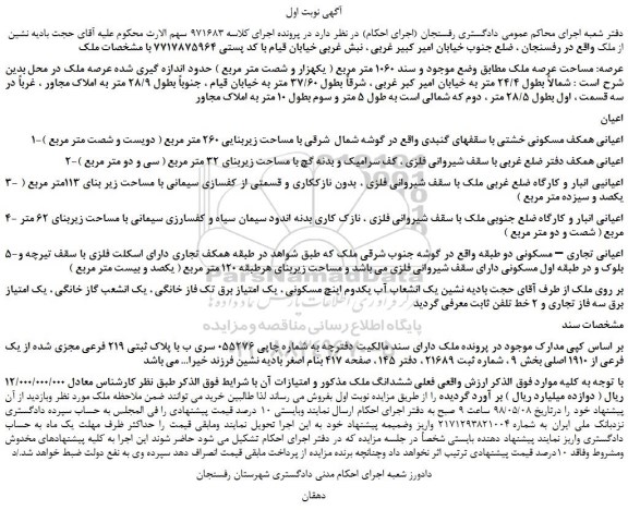 مزایده، مزایده فروش ششدانگ ملک 