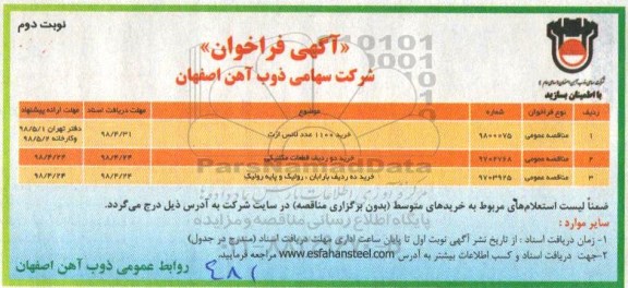 فراخوان مناقصه  خرید 1100 عدد لانس ازت - نوبت دوم 