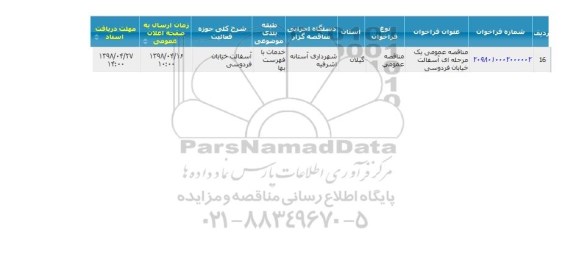 مناقصه، مناقصه  آسفالت خیابان