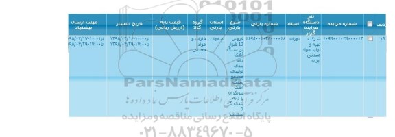 مزایده, مزایده فروش 10 هزار تن سنگ آهک دانه بندی تولیدی
