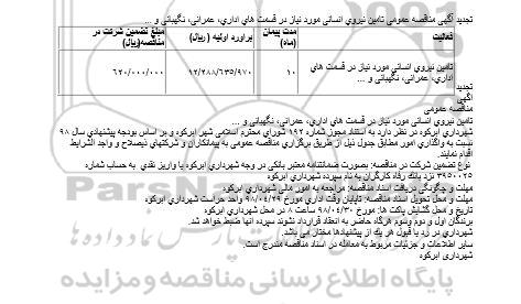 تجدید مناقصه ,تجدید مناقصه تامین نیروی انسانی