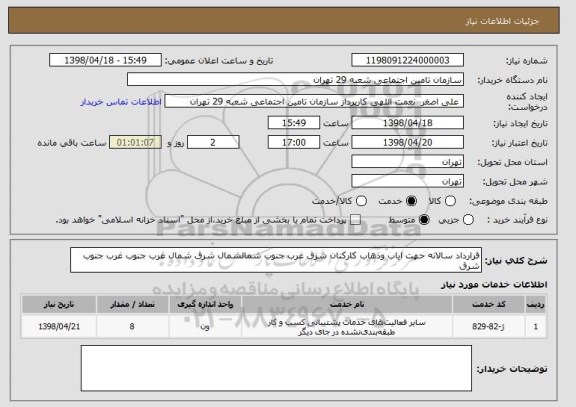 استعلام قرارداد سالانه حهت ایاب وذهاب کارکنان شرق غرب جنوب شمالشمال شرق شمال غرب جنوب غرب جنوب شرق 