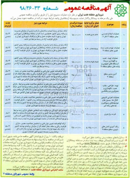 آگهی مناقصه عمومی , مناقصه عملیات اصلاح هندسی معابر... 