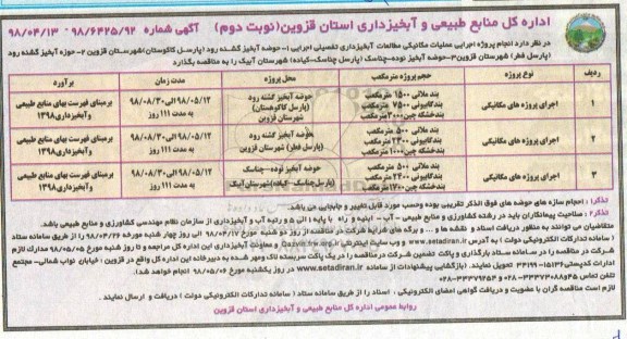 مناقصه, مناقصه عملیات مکانیکی مطالعات آبخیزداری تفصیلی- نوبت دوم