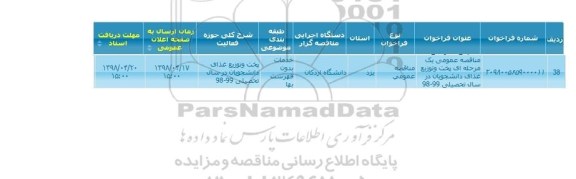 مناقصه ، مناقصه پخت و توزیع غذای دانشجویان دانشگاه 