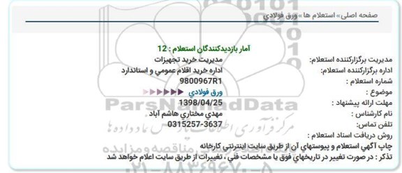 استعلام, استعلام ورق فولادی  