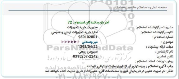 استعلام, استعلام میز و صندلی 