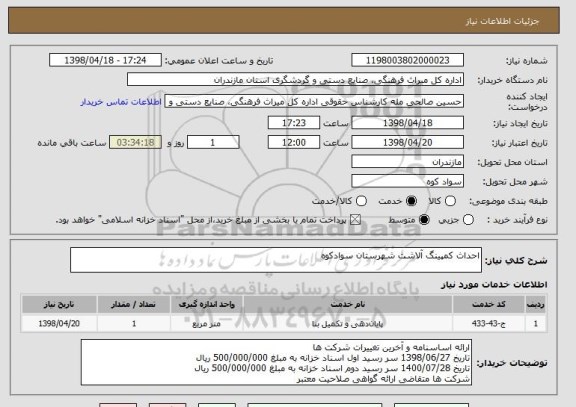 استعلام احداث کمپینگ آلاشت شهرستان سوادکوه