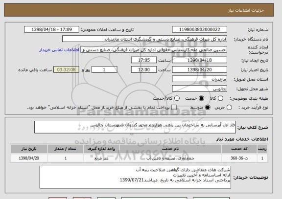 استعلام فاز اول آبرسانی به ساختمان بین راهی هزارچم محور کندوان شهرستان چالوس